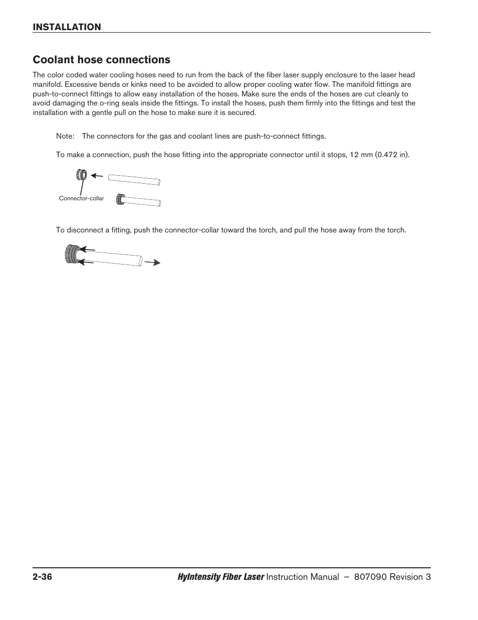 Coolant hose connections, Coolant hose connections -36 | Hypertherm HyIntensity Fiber Laser Rev.3 User Manual | Page 84 / 240