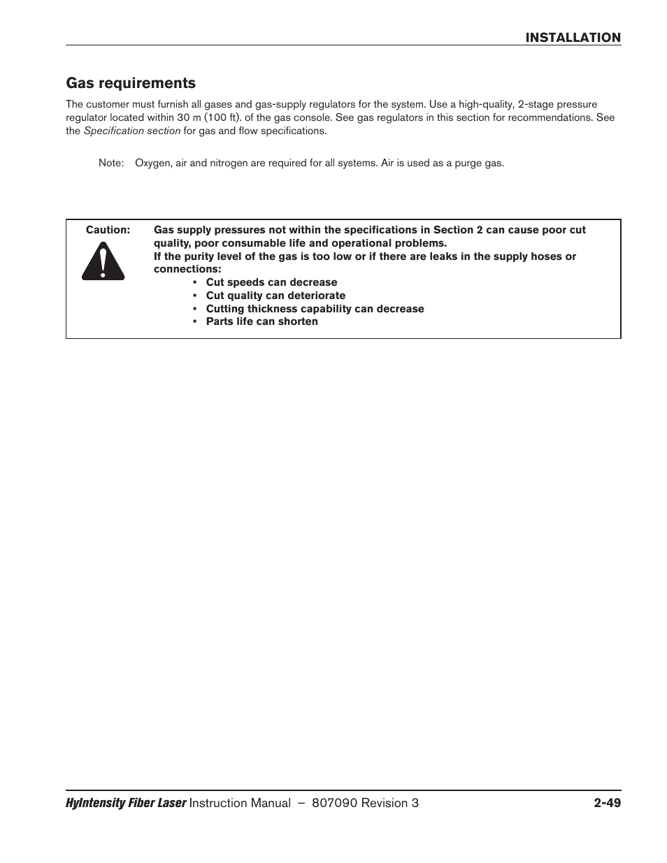 Gas requirements, Gas requirements -49 | Hypertherm HyIntensity Fiber Laser Rev.3 User Manual | Page 97 / 240