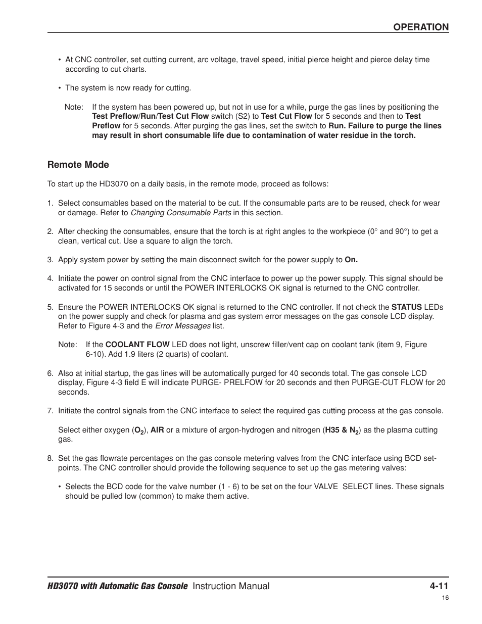 Remote mode -11 | Hypertherm HD3070 Plasma Arc Cutting System w/ Automatic Gas Console User Manual | Page 100 / 281