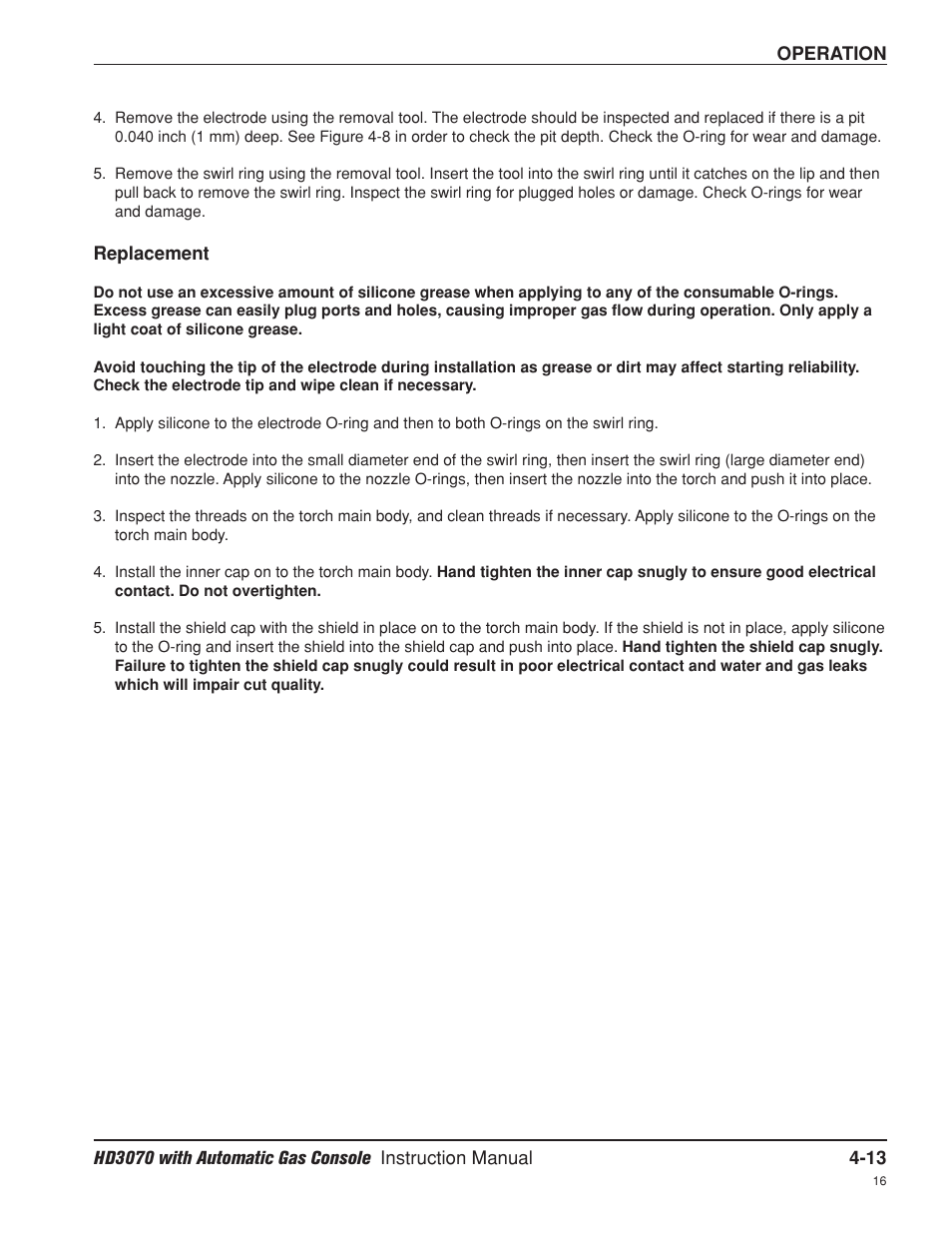 Replacement -13 | Hypertherm HD3070 Plasma Arc Cutting System w/ Automatic Gas Console User Manual | Page 102 / 281