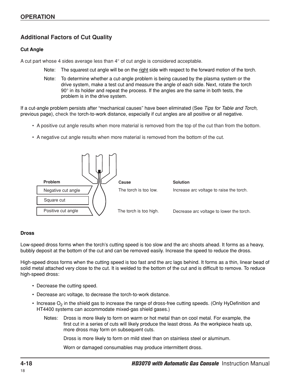 Additional factors of cut quality -18 | Hypertherm HD3070 Plasma Arc Cutting System w/ Automatic Gas Console User Manual | Page 107 / 281