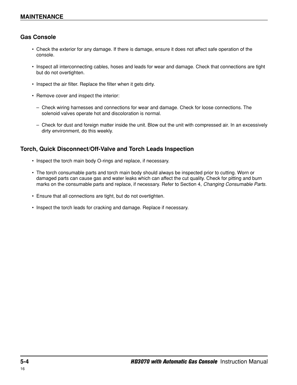 Gas console inspection -4 | Hypertherm HD3070 Plasma Arc Cutting System w/ Automatic Gas Console User Manual | Page 129 / 281