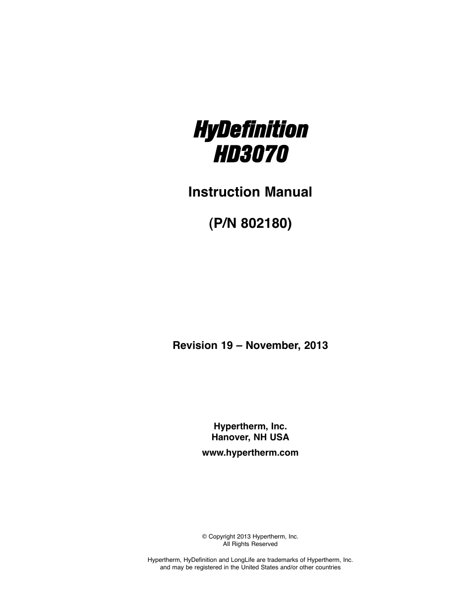 Hydefinition hd3070 | Hypertherm HD3070 Plasma Arc Cutting System w/ Automatic Gas Console User Manual | Page 14 / 281