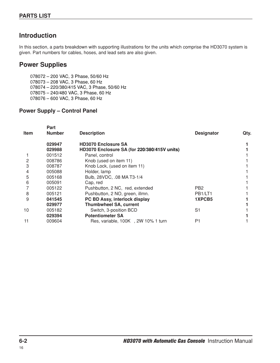 Introduction -2, Power supplies -2, Control panel -2 | Introduction -2 power supplies -2, Introduction, Power supplies | Hypertherm HD3070 Plasma Arc Cutting System w/ Automatic Gas Console User Manual | Page 203 / 281