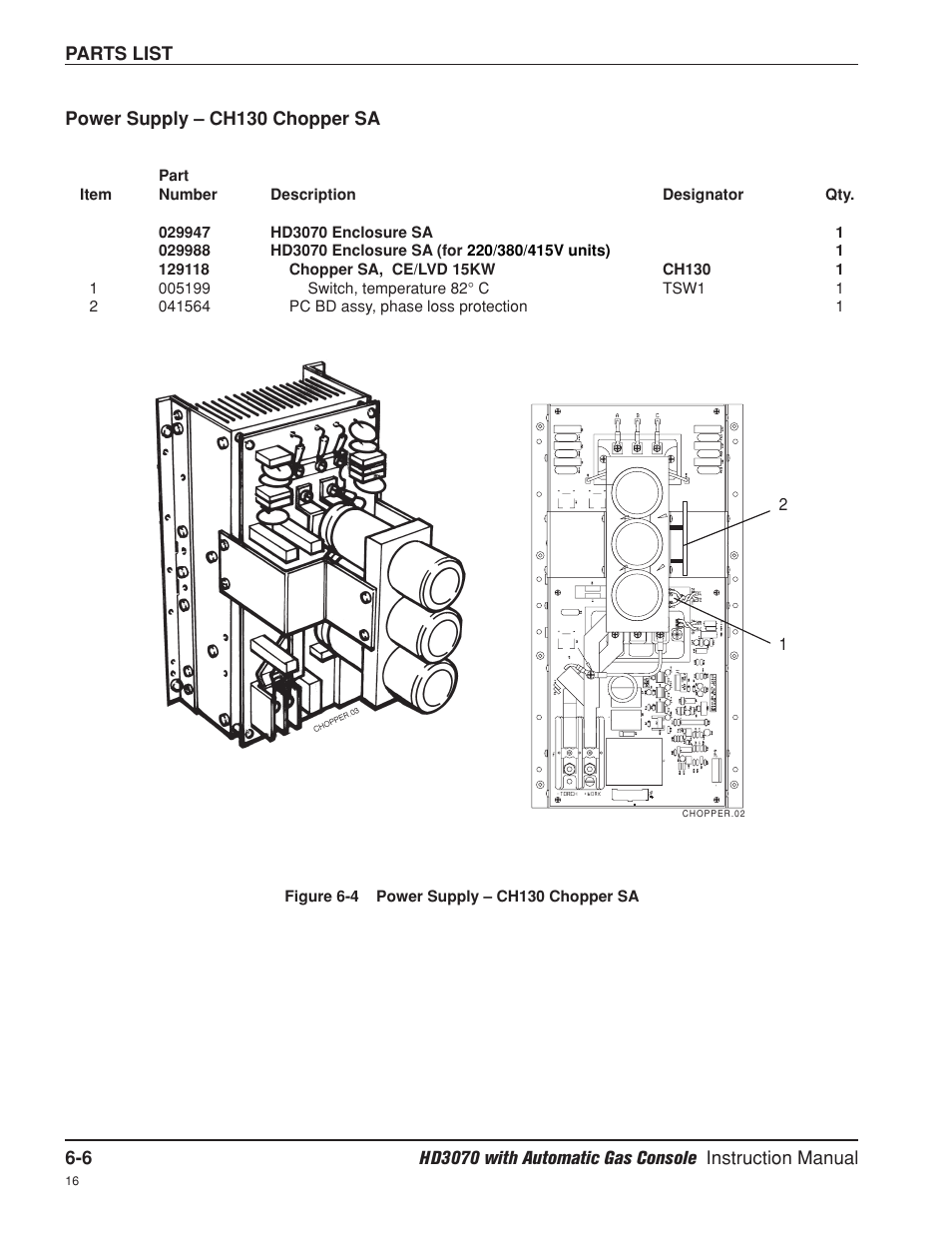 Ch130 chopper sa -6 | Hypertherm HD3070 Plasma Arc Cutting System w/ Automatic Gas Console User Manual | Page 207 / 281