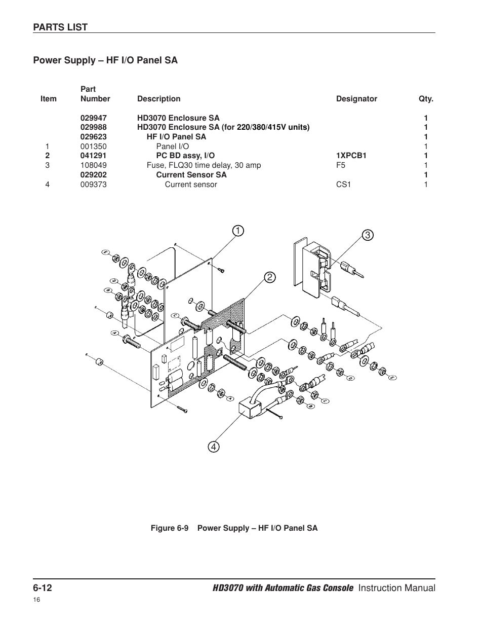 Hf i/o panel sa -12 | Hypertherm HD3070 Plasma Arc Cutting System w/ Automatic Gas Console User Manual | Page 213 / 281