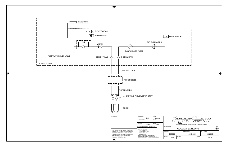 Hd3070 coolant system schematic -2-255, Coolant sa:hd3070 | Hypertherm HD3070 Plasma Arc Cutting System w/ Automatic Gas Console User Manual | Page 236 / 281