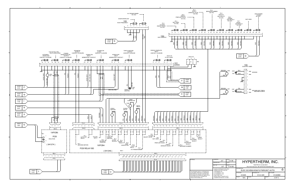 Hypertherm, inc, Pcb relay bd, 1xpcb4 | Elec schem:hd3070 pwrunit auto | Hypertherm HD3070 Plasma Arc Cutting System w/ Automatic Gas Console User Manual | Page 238 / 281