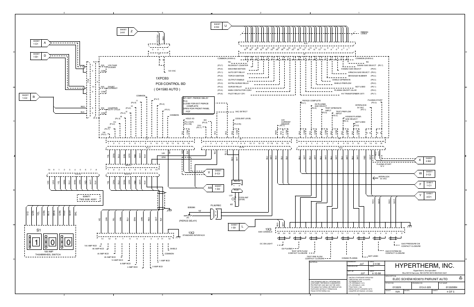 Hypertherm, inc, Pcb control bd, 1xpcb3 | Elec schem:hd3070 pwrunit auto | Hypertherm HD3070 Plasma Arc Cutting System w/ Automatic Gas Console User Manual | Page 240 / 281