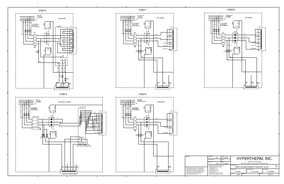 Hypertherm, inc, Elec schem:hd3070 pwrunit auto | Hypertherm HD3070 Plasma Arc Cutting System w/ Automatic Gas Console User Manual | Page 241 / 281