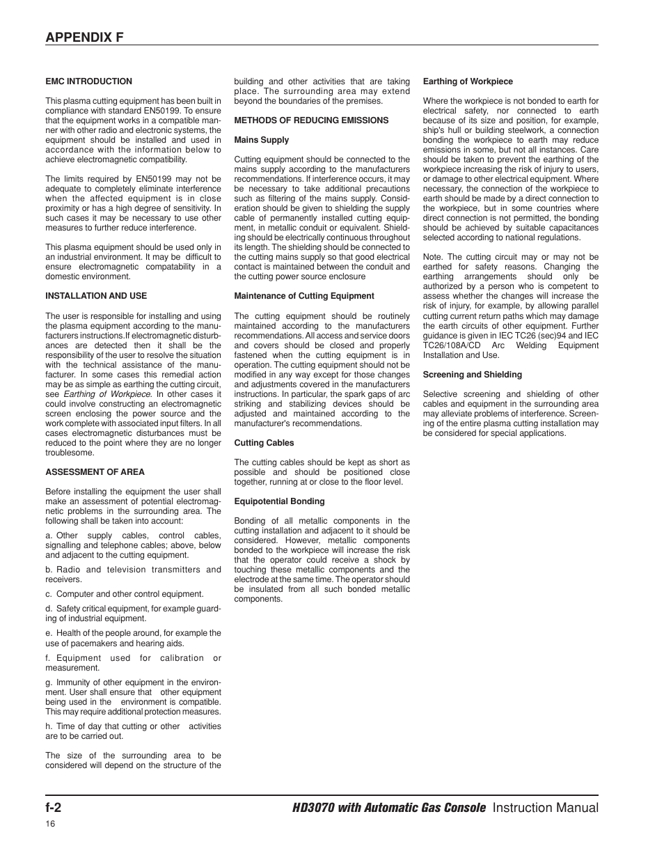 Appendix f | Hypertherm HD3070 Plasma Arc Cutting System w/ Automatic Gas Console User Manual | Page 274 / 281