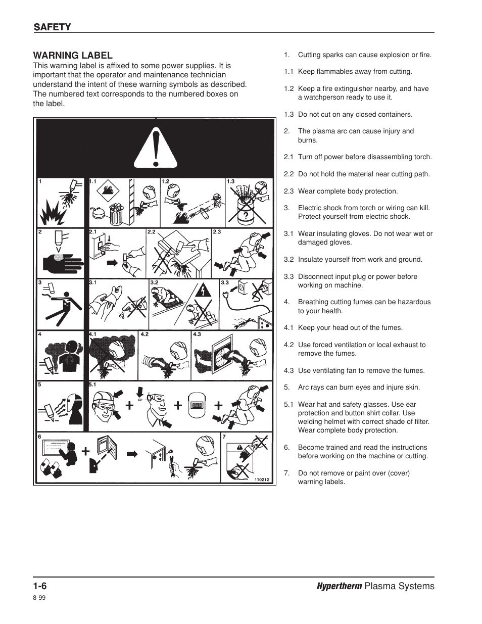 Warning label -6 | Hypertherm HD3070 Plasma Arc Cutting System w/ Automatic Gas Console User Manual | Page 29 / 281