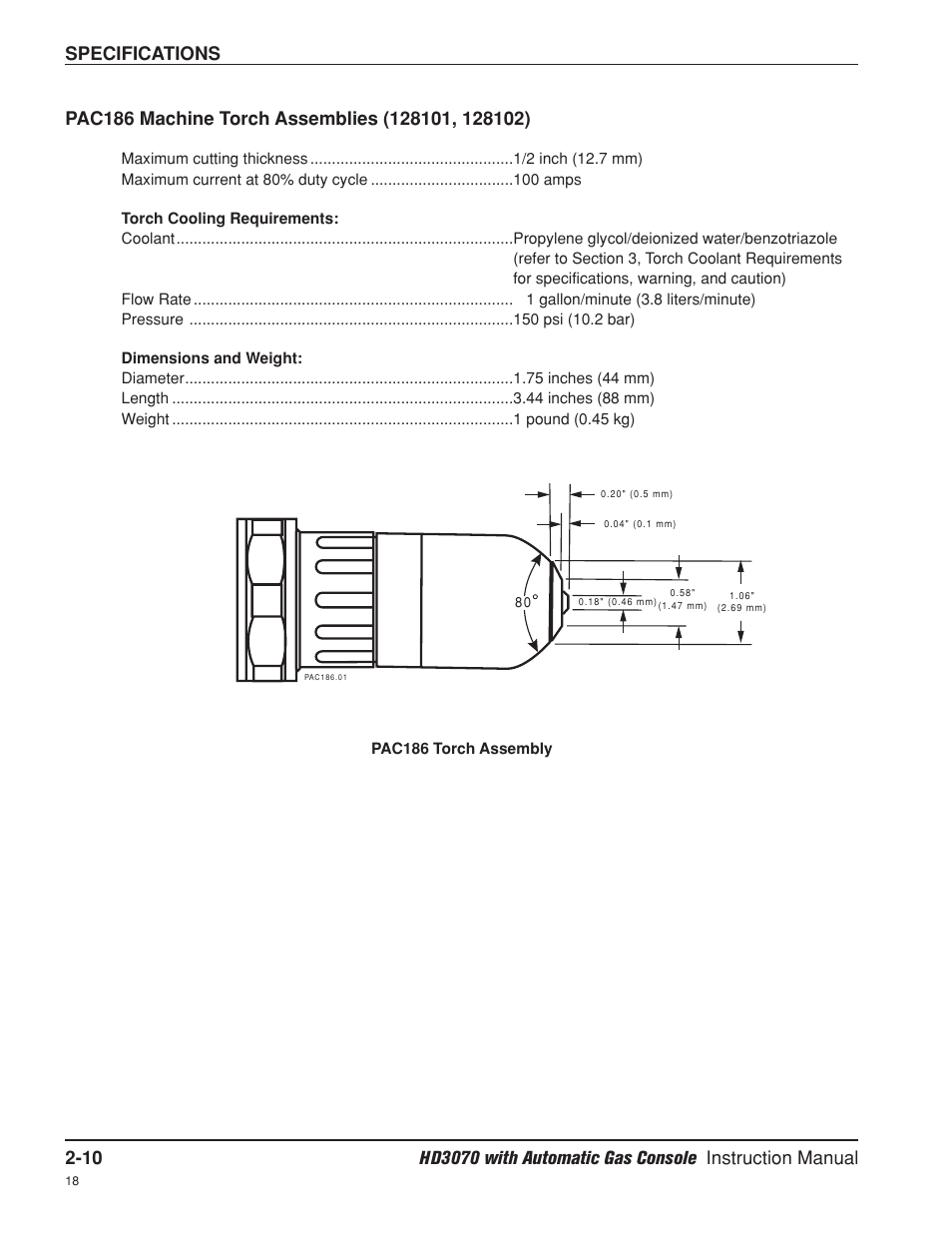 Pac186 machine torch assemblies -10 | Hypertherm HD3070 Plasma Arc Cutting System w/ Automatic Gas Console User Manual | Page 45 / 281