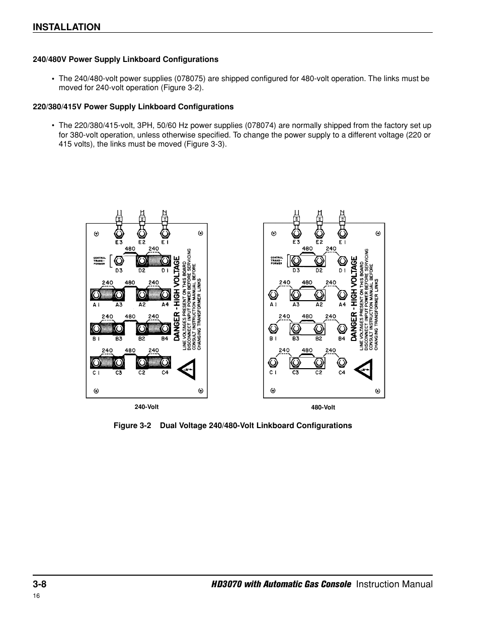 240/480v power supply lineboard configurations -8 | Hypertherm HD3070 Plasma Arc Cutting System w/ Automatic Gas Console User Manual | Page 56 / 281