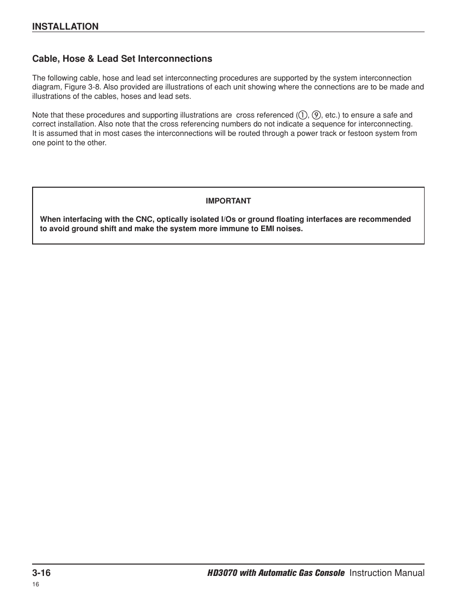 Cable, hose & lead set interconnections -16 | Hypertherm HD3070 Plasma Arc Cutting System w/ Automatic Gas Console User Manual | Page 64 / 281