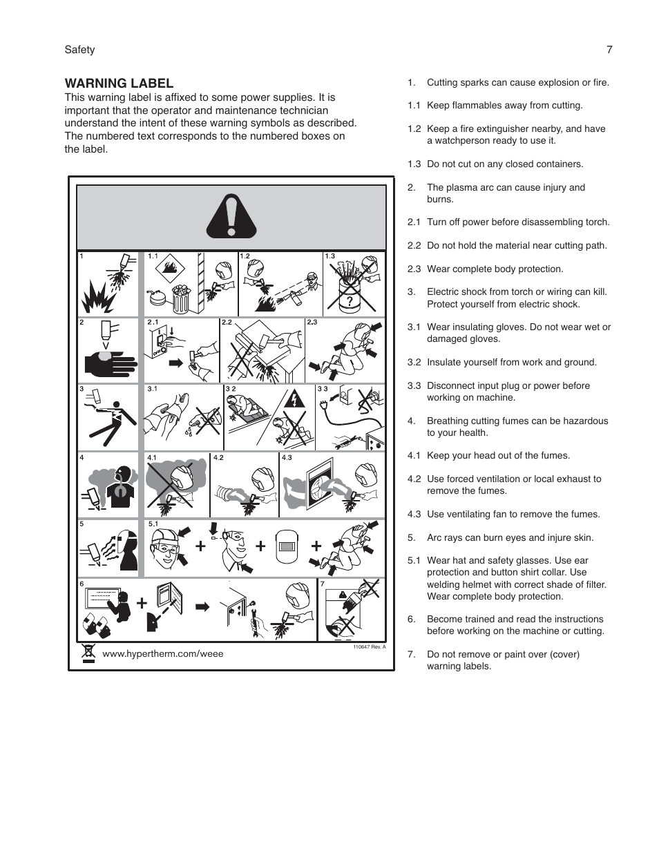 Warning label | Hypertherm Phoenix 8.0 User Manual | Page 15 / 585