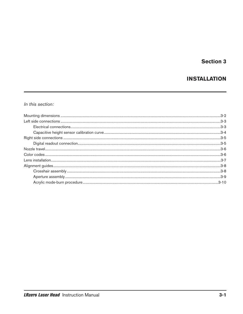 Section 3 installation, Section 3, Installation -1 | Hypertherm LR2075 User Manual | Page 16 / 56