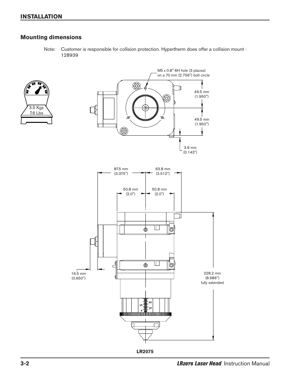 Mounting dimensions -2, Mounting dimensions | Hypertherm LR2075 User Manual | Page 17 / 56