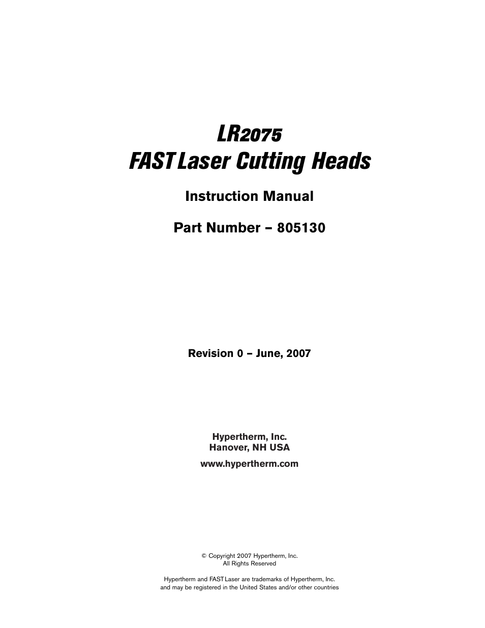 Lr 2075 fast laser cutting heads | Hypertherm LR2075 User Manual | Page 2 / 56