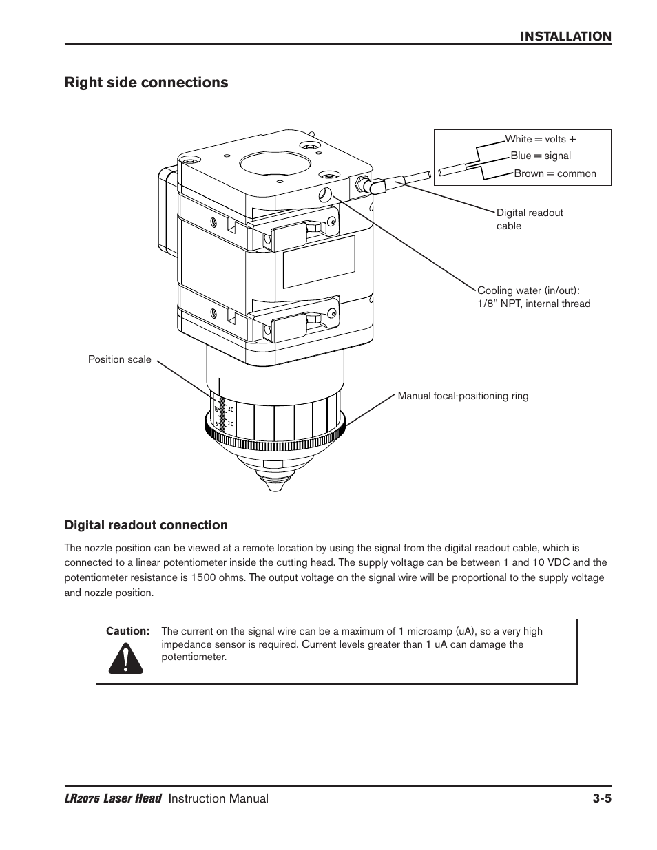 Right side connections -5, Digital readout connection -5, Right side connections | Hypertherm LR2075 User Manual | Page 20 / 56