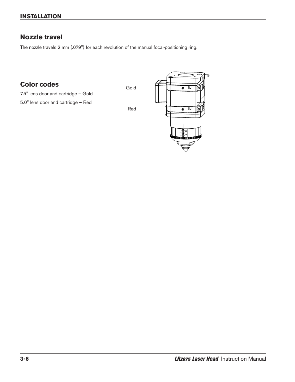 Nozzle travel -6, Color codes -6, Nozzle travel | Color codes | Hypertherm LR2075 User Manual | Page 21 / 56