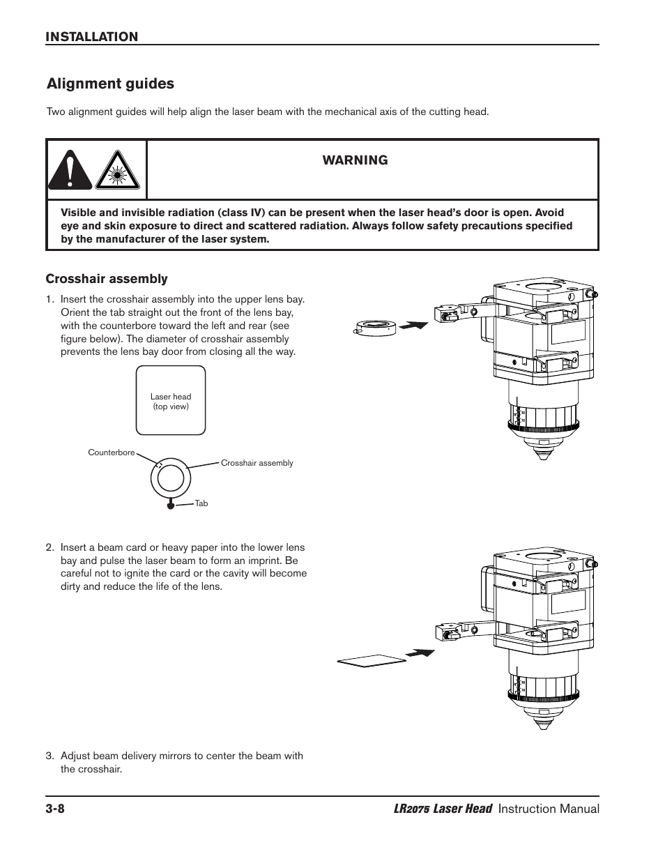 Alignment guides -8, Crosshair assembly -8, Alignment guides | Hypertherm LR2075 User Manual | Page 23 / 56