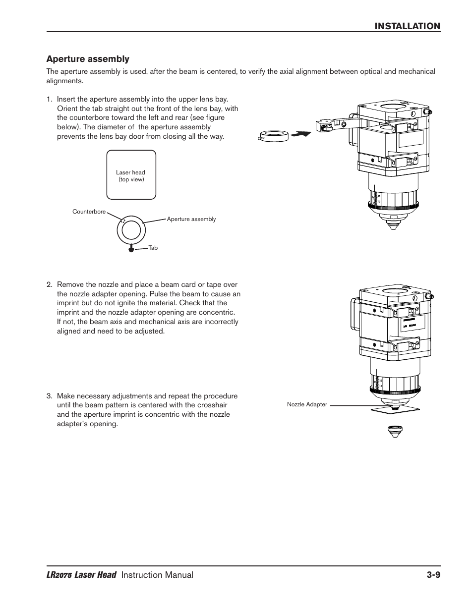 Aperture assembly -9 | Hypertherm LR2075 User Manual | Page 24 / 56