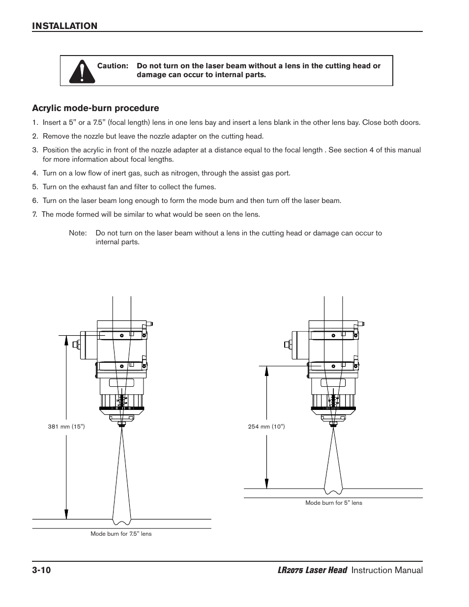 Acrylic mode-burn procedure -10 | Hypertherm LR2075 User Manual | Page 25 / 56