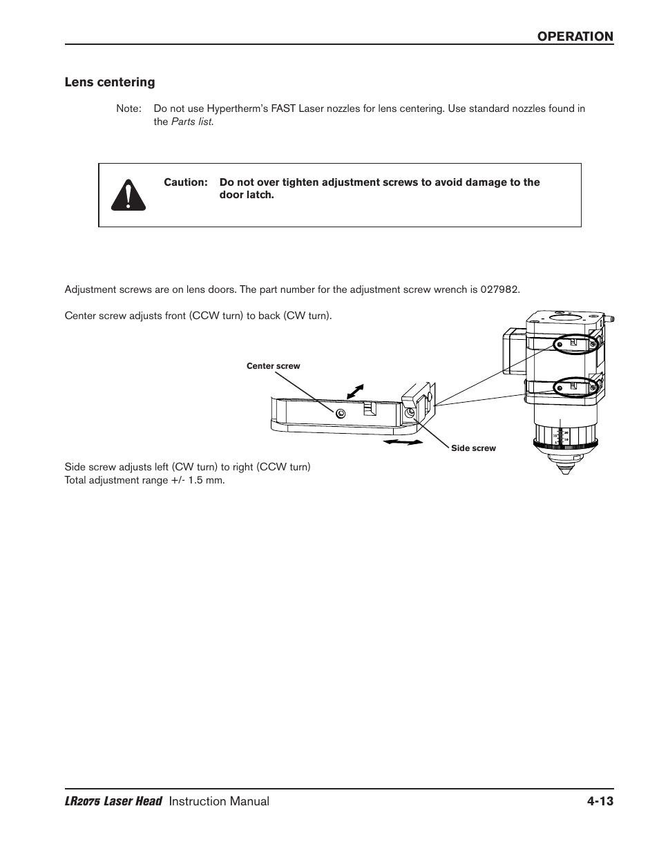 Troubleshooting (o, Cutting) -13, Lens centering -13 | Hypertherm LR2075 User Manual | Page 38 / 56