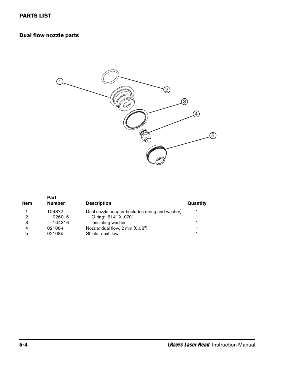 Dual flow nozzle parts -4 | Hypertherm LR2075 User Manual | Page 46 / 56