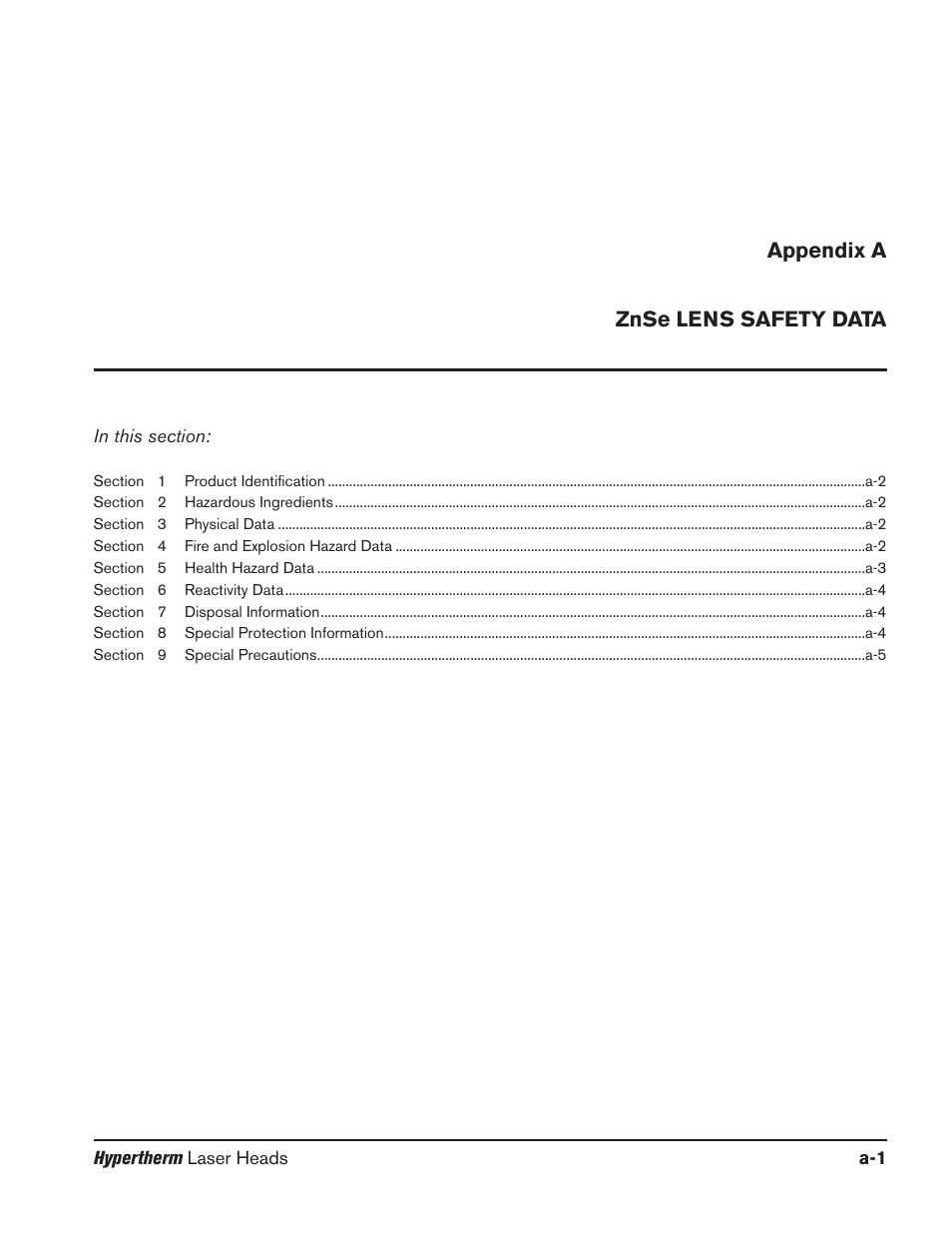 Appendix a znse lens safety data, Appendix a | Hypertherm LR2075 User Manual | Page 52 / 56