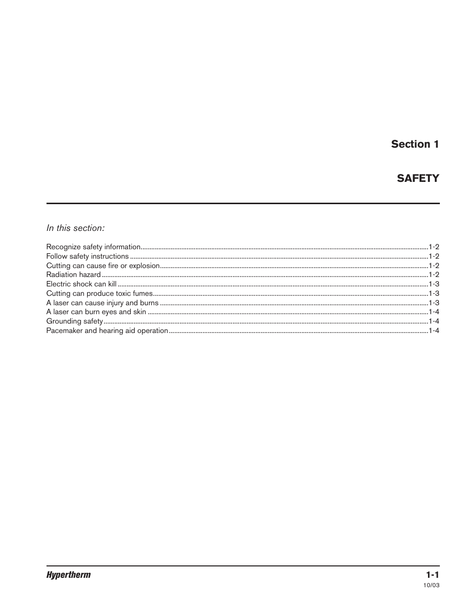 Section 1 safety | Hypertherm LH2100 User Manual | Page 10 / 60