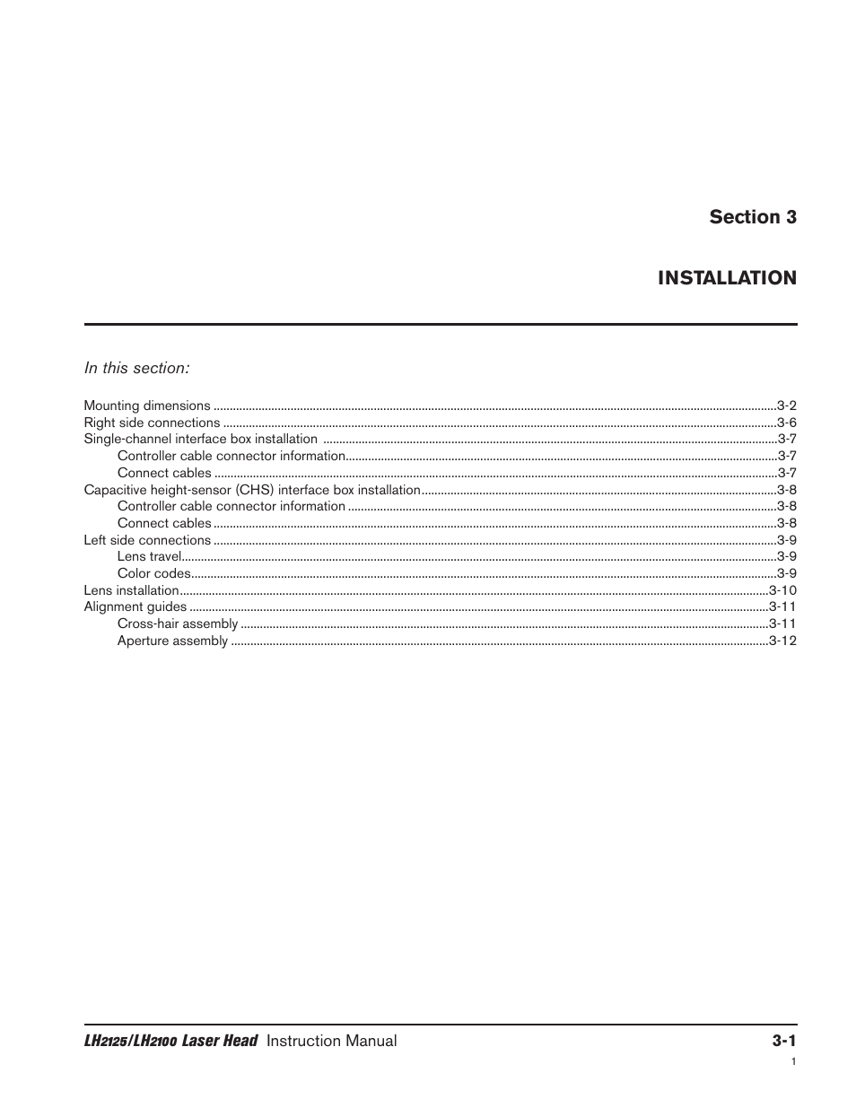Section 3 installation, Section 3 installation -1 | Hypertherm LH2100 User Manual | Page 16 / 60