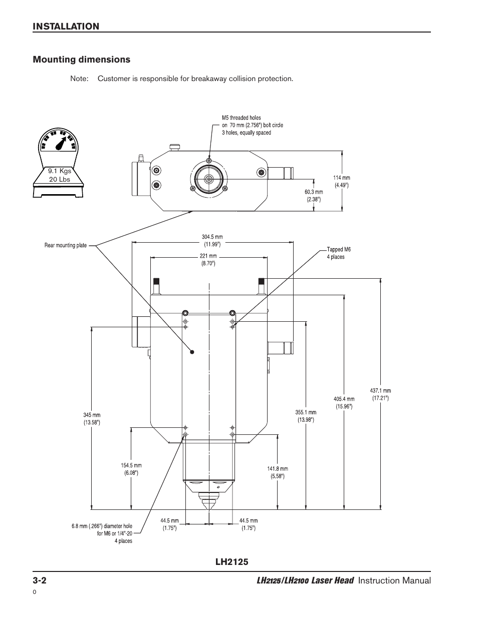 Mounting dimensions -2 | Hypertherm LH2100 User Manual | Page 17 / 60