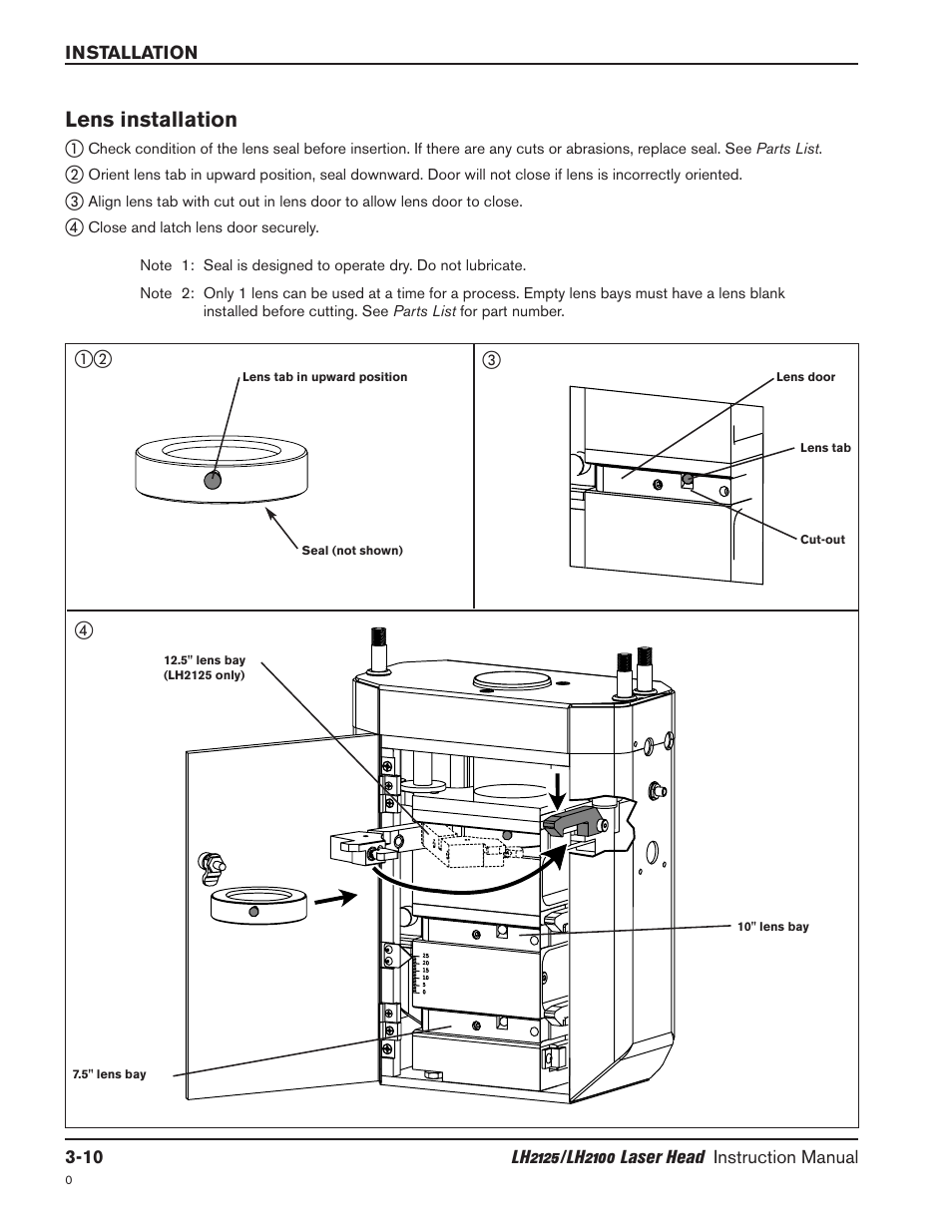 Lens installation -10, Lens installation | Hypertherm LH2100 User Manual | Page 25 / 60