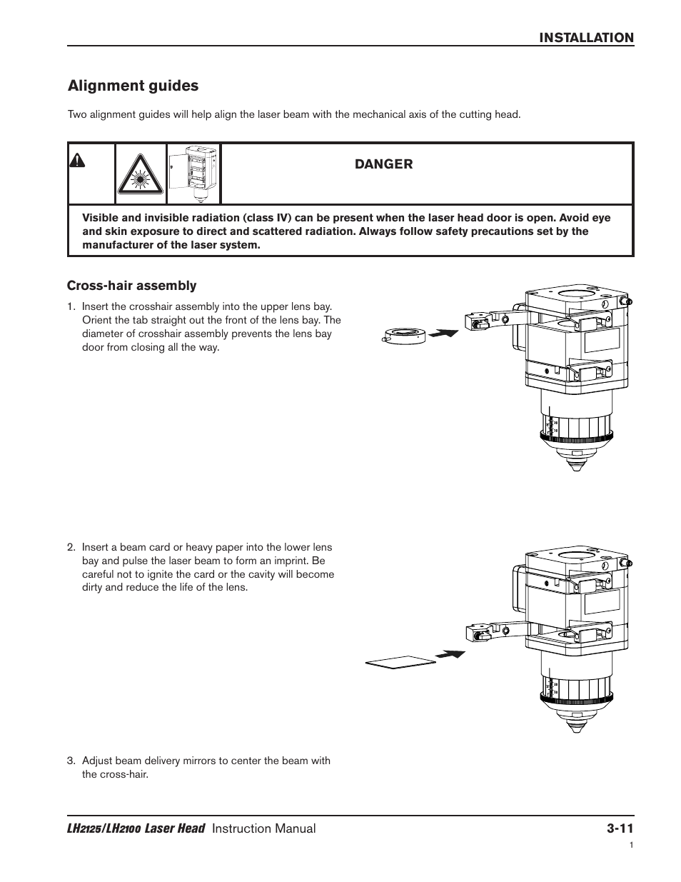 Alignment guides -11, Crosshair assembly -11, Cross-hair assembly -11 | Alignment guides | Hypertherm LH2100 User Manual | Page 26 / 60