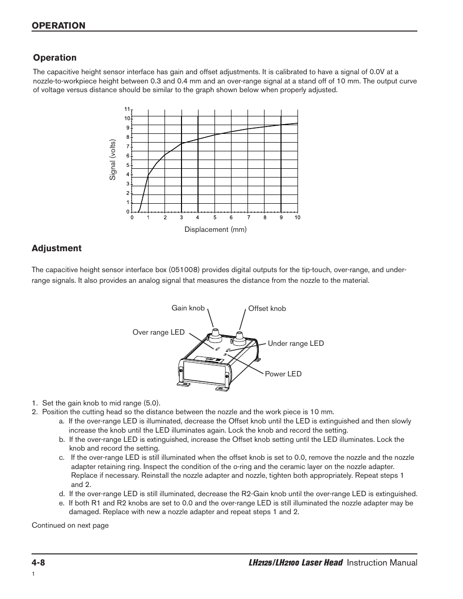 Operation -8, Adjustment -8, Operation -8 adjustment -8 | Hypertherm LH2100 User Manual | Page 35 / 60