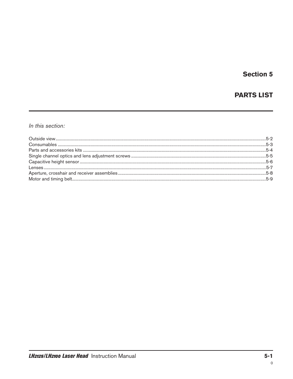 Section 5 parts list, Section 5 parts list -1 | Hypertherm LH2100 User Manual | Page 47 / 60