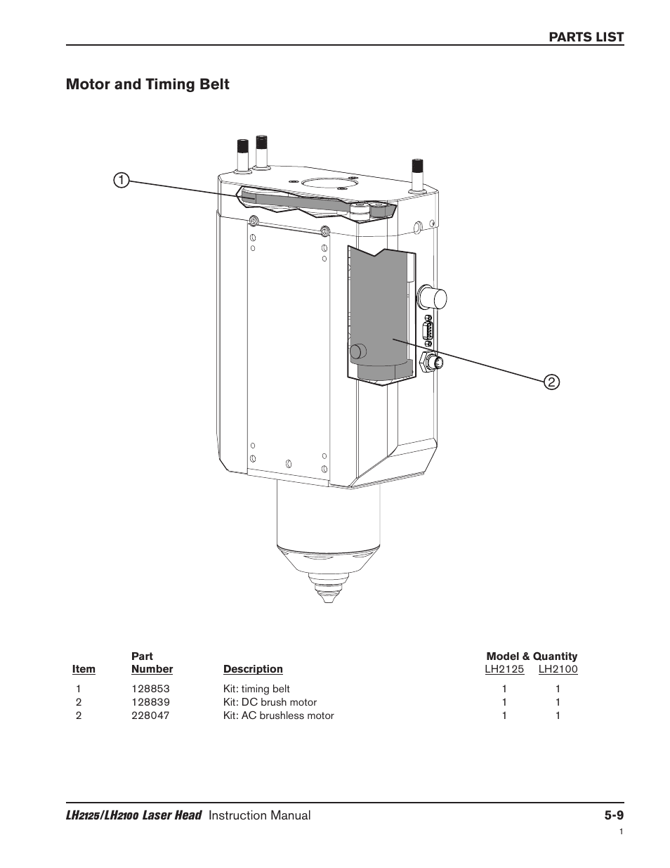 Motor and timing belt -9, Motor and timing belt | Hypertherm LH2100 User Manual | Page 55 / 60