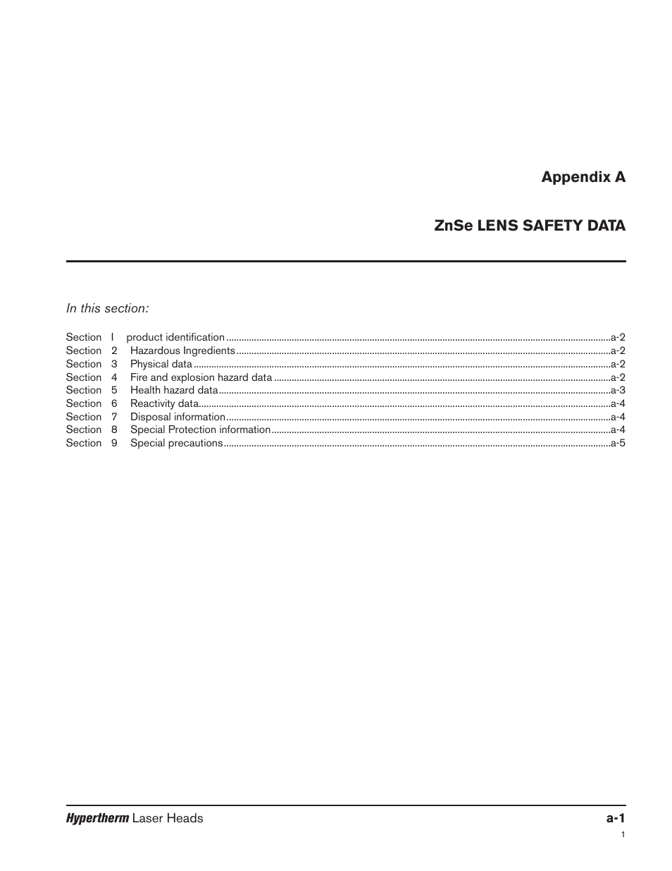 Appendix a znse lens safety data | Hypertherm LH2100 User Manual | Page 56 / 60