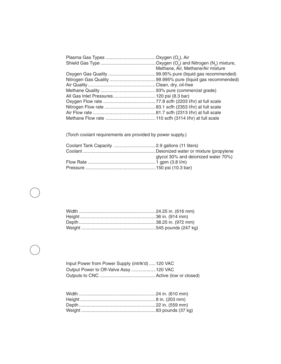 System specifications | Hypertherm HD3070 w/ Automatic Gas User Manual | Page 27 / 35