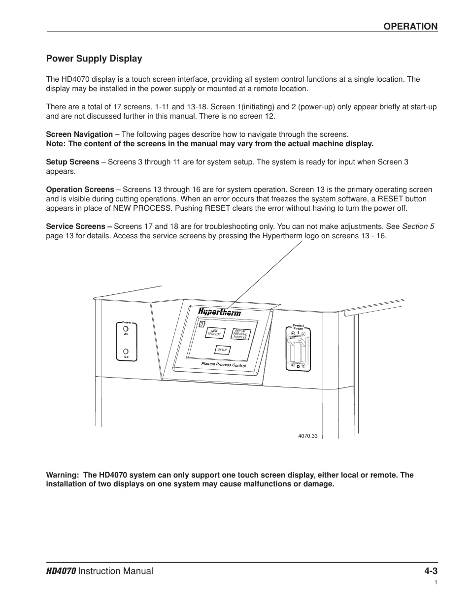 Power supply display -3, Operation, Power supply display | Hypertherm HD4070 Rev.8 User Manual | Page 113 / 278