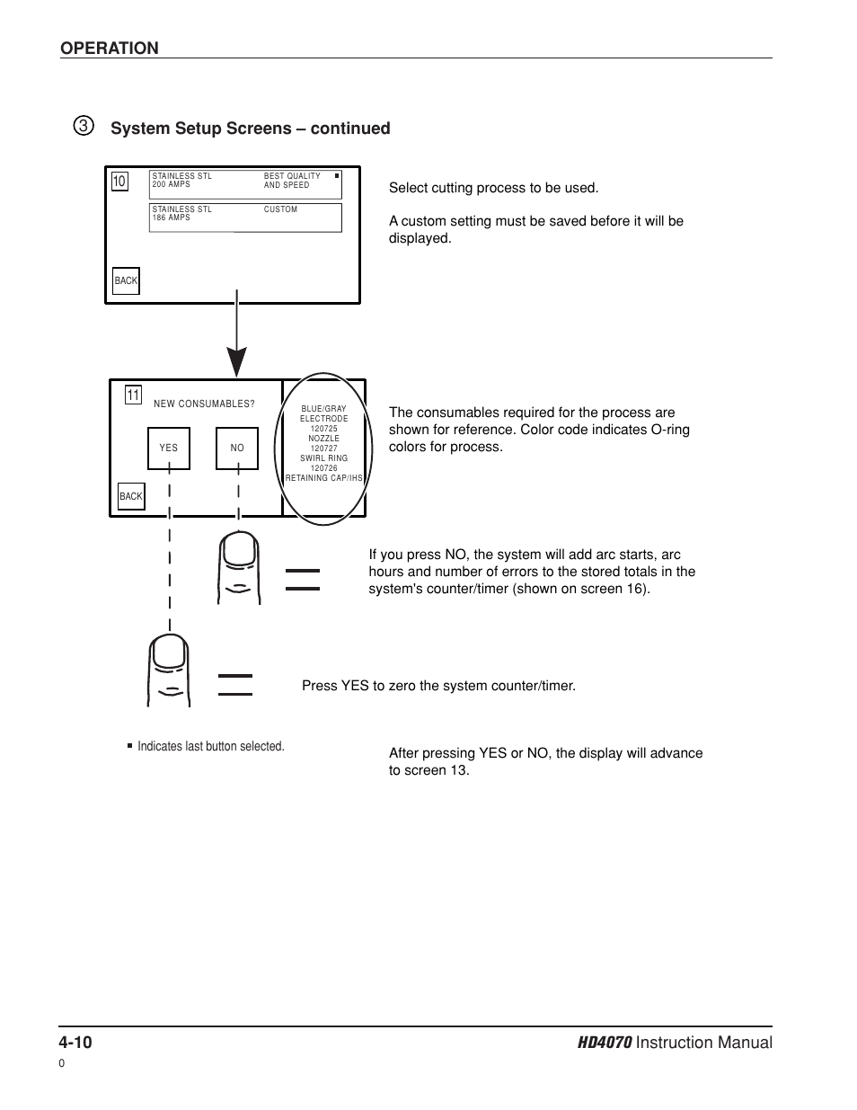 Operation, System setup screens – continued 3 | Hypertherm HD4070 Rev.8 User Manual | Page 120 / 278
