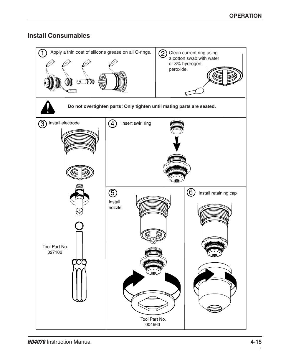 Install consumables -15, Install consumables | Hypertherm HD4070 Rev.8 User Manual | Page 125 / 278