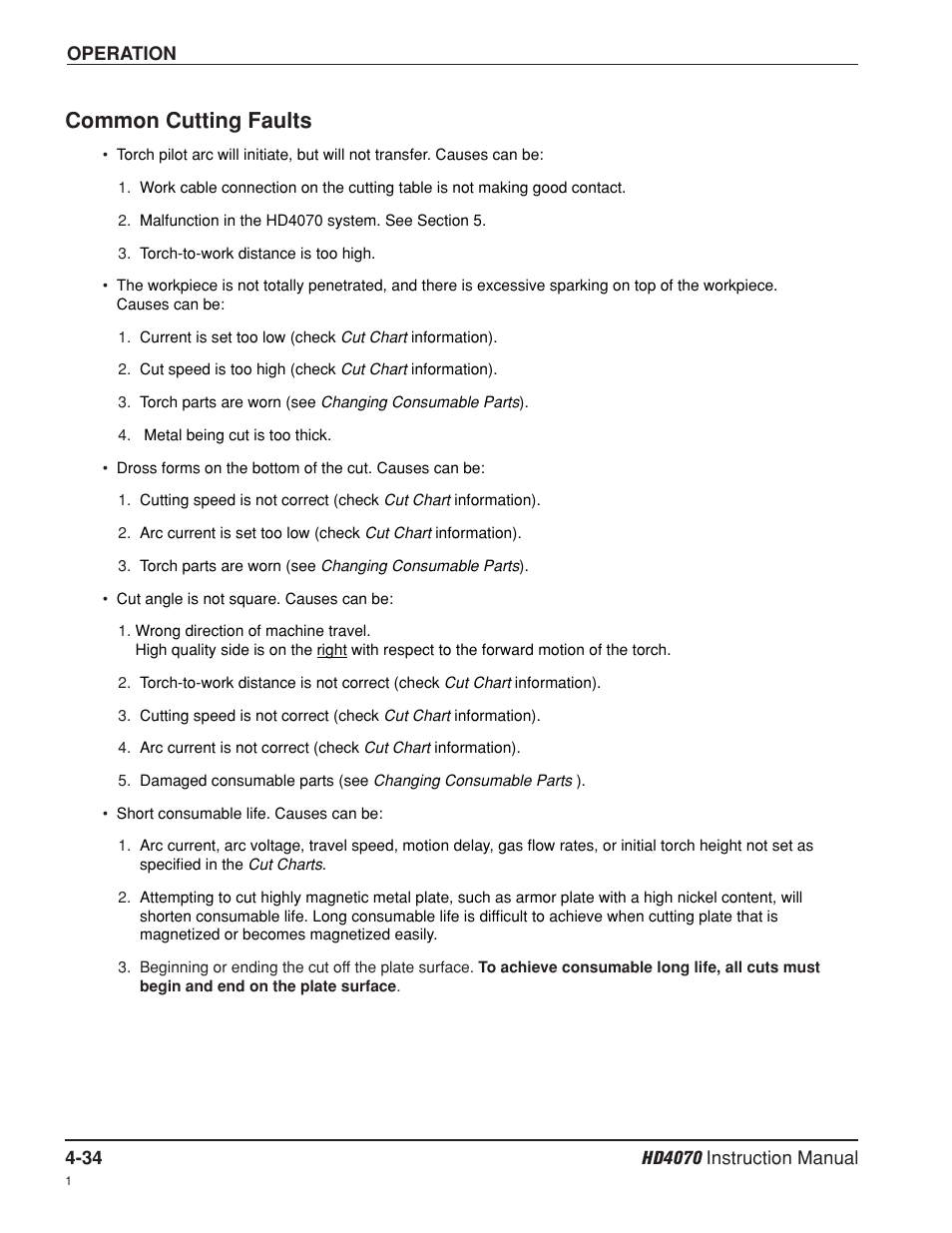 Common cutting faults -34, Common cutting faults | Hypertherm HD4070 Rev.8 User Manual | Page 144 / 278