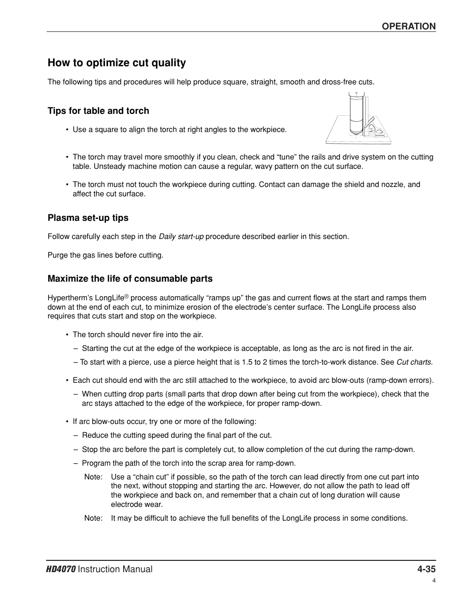 How to optimize cut quality -35, How to optimize cut quality | Hypertherm HD4070 Rev.8 User Manual | Page 145 / 278
