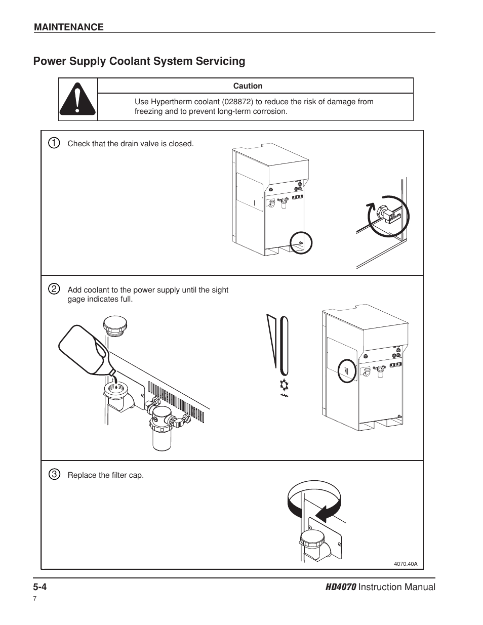 Power supply coolant system servicing -4, Power supply coolant system servicing | Hypertherm HD4070 Rev.8 User Manual | Page 151 / 278