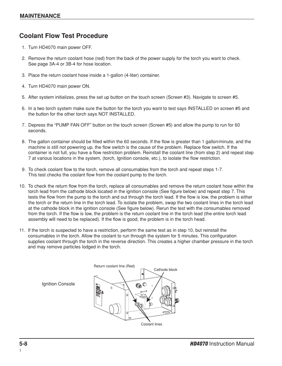 Coolant flow test procedure -8, Coolant flow test procedure | Hypertherm HD4070 Rev.8 User Manual | Page 155 / 278