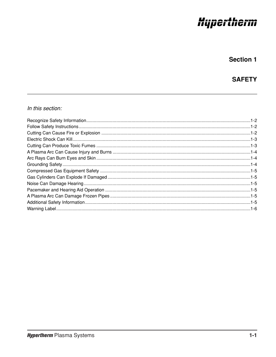 Section 1 safety, Section 1, Safety -1 | Hypertherm HD4070 Rev.8 User Manual | Page 17 / 278