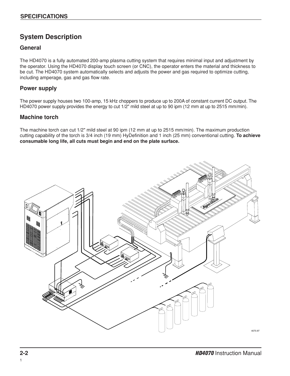 System description -2, General -2 power supply -2 machine torch -2, System description | Hypertherm HD4070 Rev.8 User Manual | Page 30 / 278